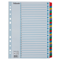 Separatoare din carton A4, index laminat 1-31, Esselte Mylar