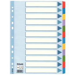 Separatoare din carton A4, index laminat color, 12 buc/set, Esselte Mylar