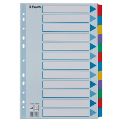 Separatoare din carton A4, index laminat color, 12 buc/set, Esselte Mylar