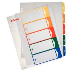 Separatoare din plastic A4 Maxi, index imprimabil 1-5, diferite culori, Esselte