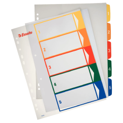 Separatoare din plastic A4 Maxi, index imprimabil 1-5, diferite culori, Esselte