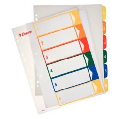 Separatoare din plastic A4 Maxi, index imprimabil 1-6, diferite culori, Esselte