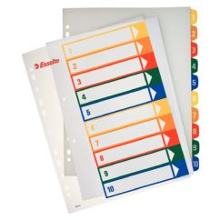 Separatoare din plastic A4 Maxi, index imprimabil 1-10, diferite culori, Esselte