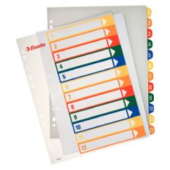 Separatoare din plastic A4 Maxi, index imprimabil 1-12, diferite culori, Esselte