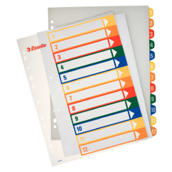Separatoare din plastic A4 Maxi, index imprimabil 1-12, diferite culori, Esselte