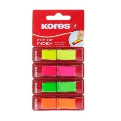 Index autoadeziv din plastic, 12x45mm, 4 culori x 25 file/set, Kores