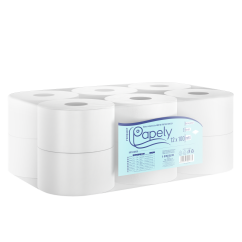 Hartie igienica jumbo Papely, pentru dispenser, 100m/rola, 2 straturi, 12 role/pachet, alb