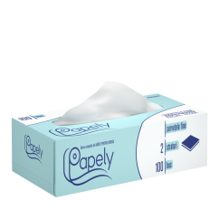 Servetele faciale la cutie Papely, 21x19cm, 2 straturi, 100 buc/cutie, alb
