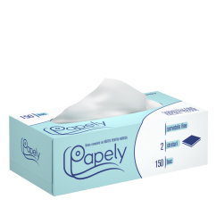 Servetele faciale la cutie Papely, 21x19cm, 2 straturi, 150 buc/cutie, alb