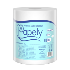Rola prosop hartie Papely, 2 straturi, 80m/rola, alb