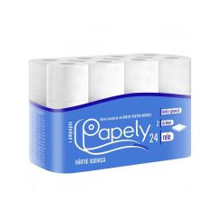 Hartie igienica Papely Economic, 2 straturi, 24 role/pachet, alb
