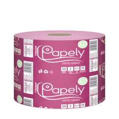 Hartie igienica jumbo Papely, pentru dispenser, 50m/rola, 2 straturi, 24 role/pachet, roz