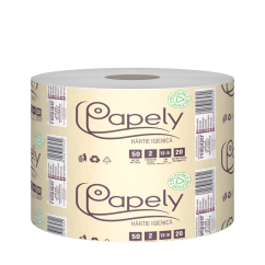 Hartie igienica jumbo Papely, pentru dispenser, 50m/rola, 2 straturi, 24 role/pachet, natur