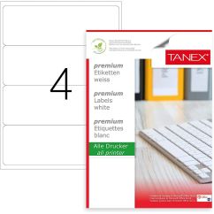 Etichete autocolante repozitionabile Tanex, 4/A4, 192x59mm, colturi rotunjite, 25 coli/top, albe