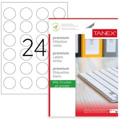 Etichete autocolante repozitionabile Tanex, 24/A4, rotunde D40mm, 25 coli/top, albe