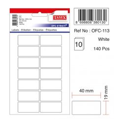 Etichete autocolante Tanex, 19x40mm, 140 buc/set, albe