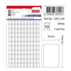 Etichete autocolante Tanex, 8x12mm, 1100 buc/set, albe
