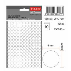 Etichete autocolante Tanex, D8mm, 1080 buc/set, albe