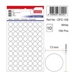 Etichete autocolante Tanex, D13mm, 700 buc/set, albe