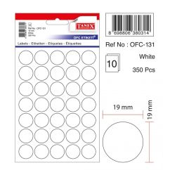 Etichete autocolante Tanex, D19mm, 350 buc/set, albe