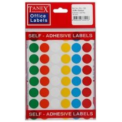 Etichete autocolante color Tanex, D16mm, 240 buc/set, mix culori fluorescente