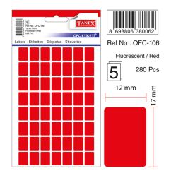 Etichete autocolante color Tanex, 12x17mm, 280 buc/set, rosu fluorescent