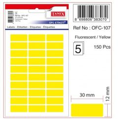 Etichete autocolante color Tanex, 12x30mm, 150 buc/set, galben fluorescent