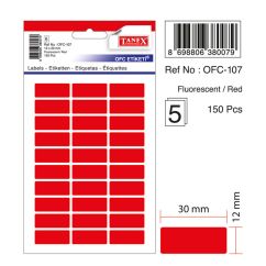 Etichete autocolante color Tanex, 12x30mm, 150 buc/set, rosu fluorescent