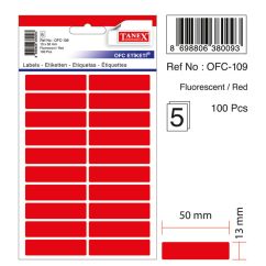 Etichete autocolante color Tanex, 13x50mm, 100 buc/set, rosu fluorescent