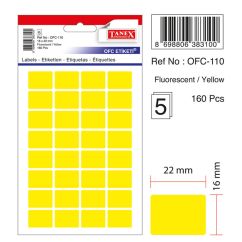 Etichete autocolante color Tanex, 16x22mm, 160 buc/set, galben fluorescent