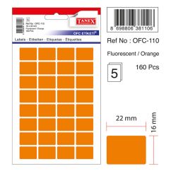 Etichete autocolante color Tanex, 16x22mm, 160 buc/set, portocaliu fluorescent