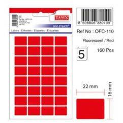 Etichete autocolante color Tanex, 16x22mm, 160 buc/set, rosu fluorescent