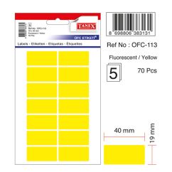 Etichete autocolante color Tanex, 19x40mm, 70 buc/set, galben fluorescent