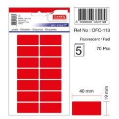 Etichete autocolante color Tanex, 19x40mm, 70 buc/set, rosu fluorescent