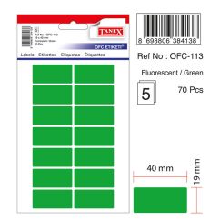 Etichete autocolante color Tanex, 19x40mm, 70 buc/set, verde fluorescent