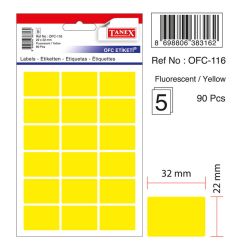 Etichete autocolante color Tanex, 22x32mm, 90 buc/set, galben fluorescent