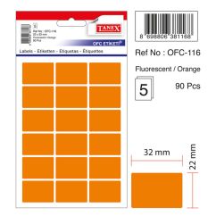 Etichete autocolante color Tanex, 22x32mm, 90 buc/set, portocaliu fluorescent