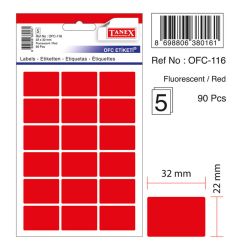 Etichete autocolante color Tanex, 22x32mm, 90 buc/set, rosu fluorescent
