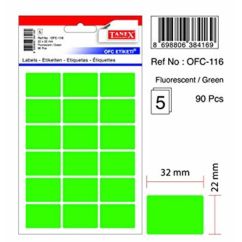 Etichete autocolante color Tanex, 22x32mm, 90 buc/set, verde fluorescent
