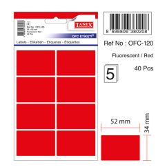 Etichete autocolante color Tanex, 34x52mm, 40 buc/set, rosu fluorescent