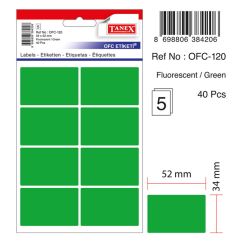 Etichete autocolante color Tanex, 34x52mm, 40 buc/set, verde fluorescent