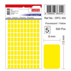 Etichete autocolante color Tanex, 8x12mm, 550 buc/set, galben fluorescent