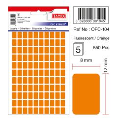 Etichete autocolante color Tanex, 8x12mm, 550 buc/set, portocaliu fluorescent