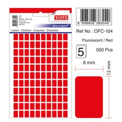 Etichete autocolante color Tanex, 8x12mm, 550 buc/set, rosu fluorescent