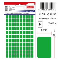 Etichete autocolante color Tanex, 8x12mm, 550 buc/set, verde fluorescent