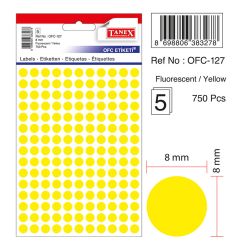 Etichete autocolante color Tanex, buline D8mm, 750 buc/set, galben