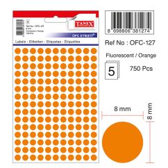 Etichete autocolante color Tanex, buline D8mm, 750 buc/set, portocaliu