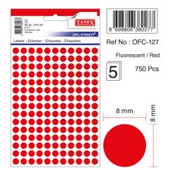 Etichete autocolante color Tanex, buline D8mm, 750 buc/set, rosu