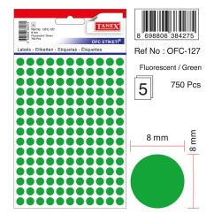 Etichete autocolante color Tanex, buline D8mm, 750 buc/set, verde