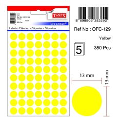 Etichete autocolante color Tanex, buline D13 mm, 350 buc/set, galben